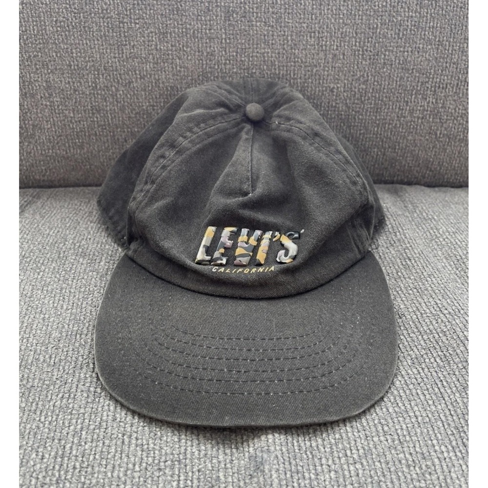 Levi's Hat Cap Snap Back Mens One Size Black Camo Logo Embroidered California